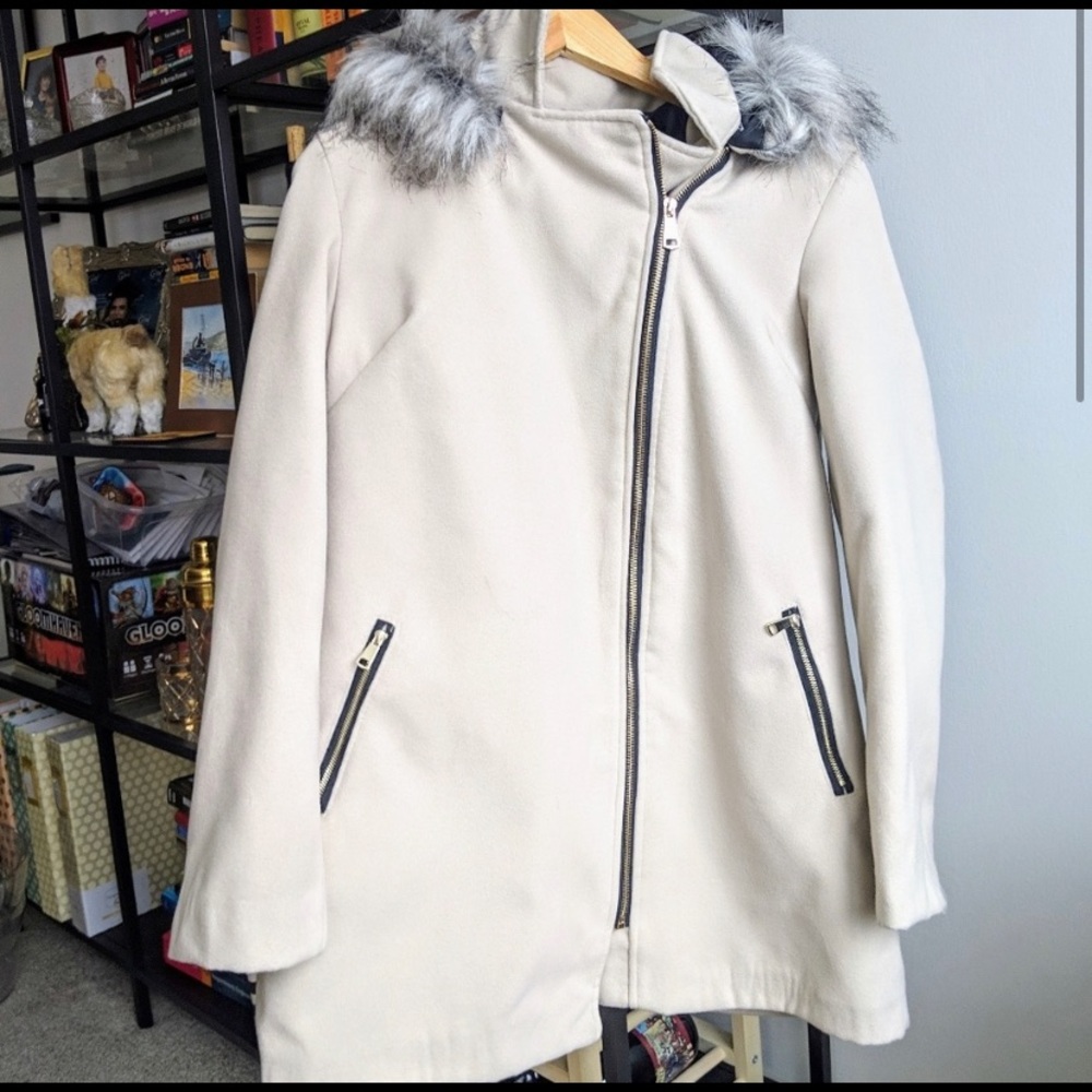 Tan faux fur hooded coat